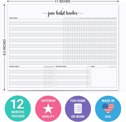 321Done Habit Tracker Calendar Pad, 8.5x11 Monthly, Made in USA
