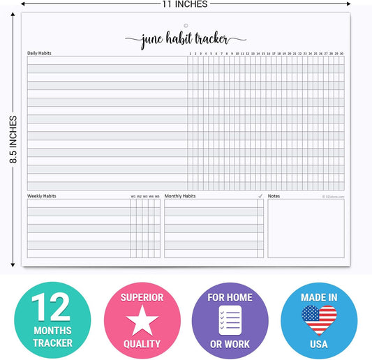 321Done Habit Tracker Calendar Pad, 8.5x11 Monthly, Made in USA