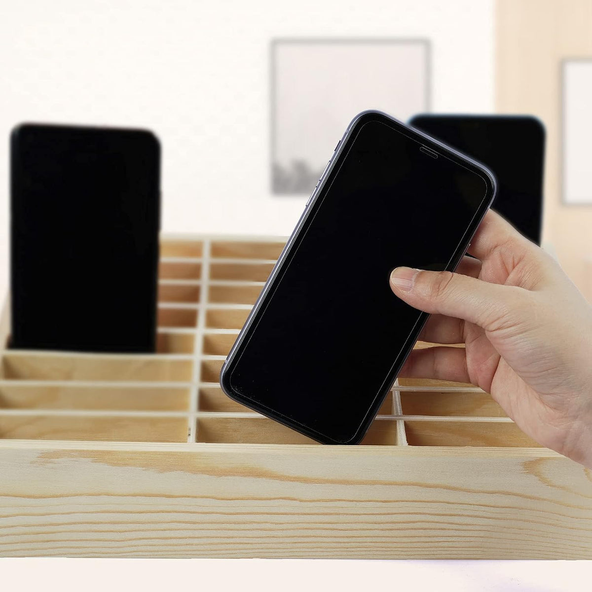 36-Grid Wooden Cell Phone Holder Desktop Organizer