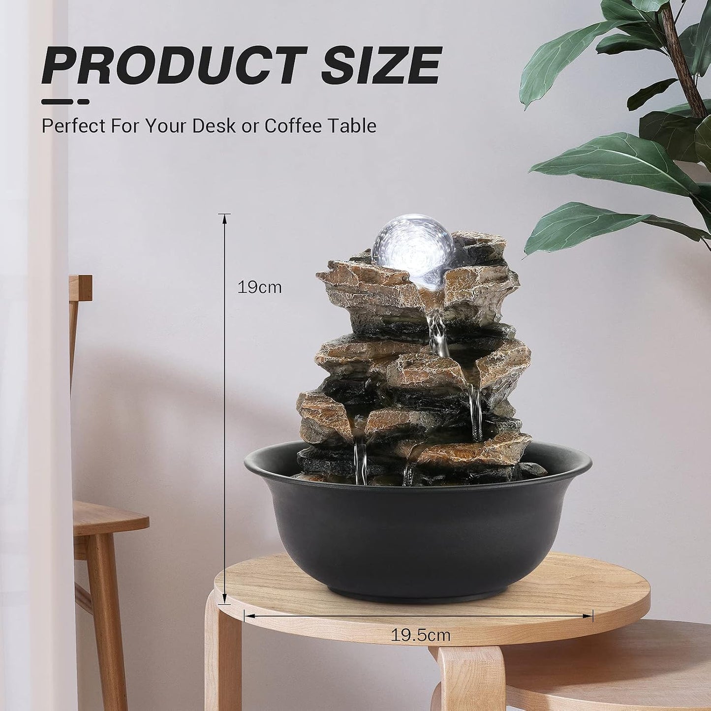 WICHEMI Indoor Fountain Tabletop Fountain Waterfall Fountains Stacked Rocks | Desktop Fountain With LED Light, Soothing Sound, Stress Relief, Humidifies Air, No Plumbing, Easy Setup, 11.8"X8.7"X5.9"