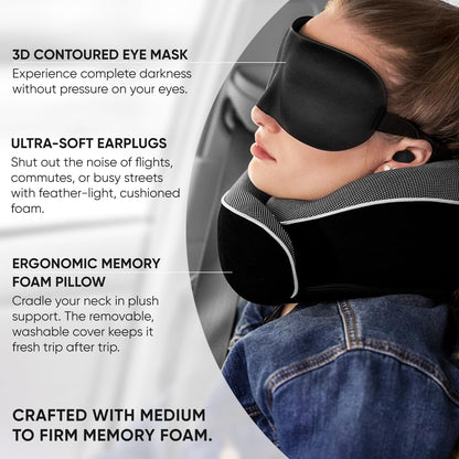 Proglobe Travel Neck Pillow for Airplanes, Long Haul Flight Kit, Grey