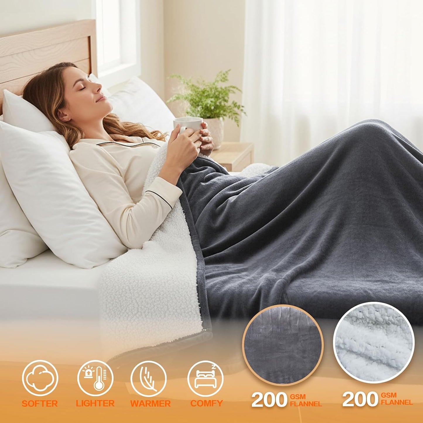 Electric Heated Blanket Throw Size 50''x60''-Control Heating Blanket, Soft & Warm Flannel 10-Level Temperature Control, 8 Hours Auto Off, Rapid Heating & Overheat Protection