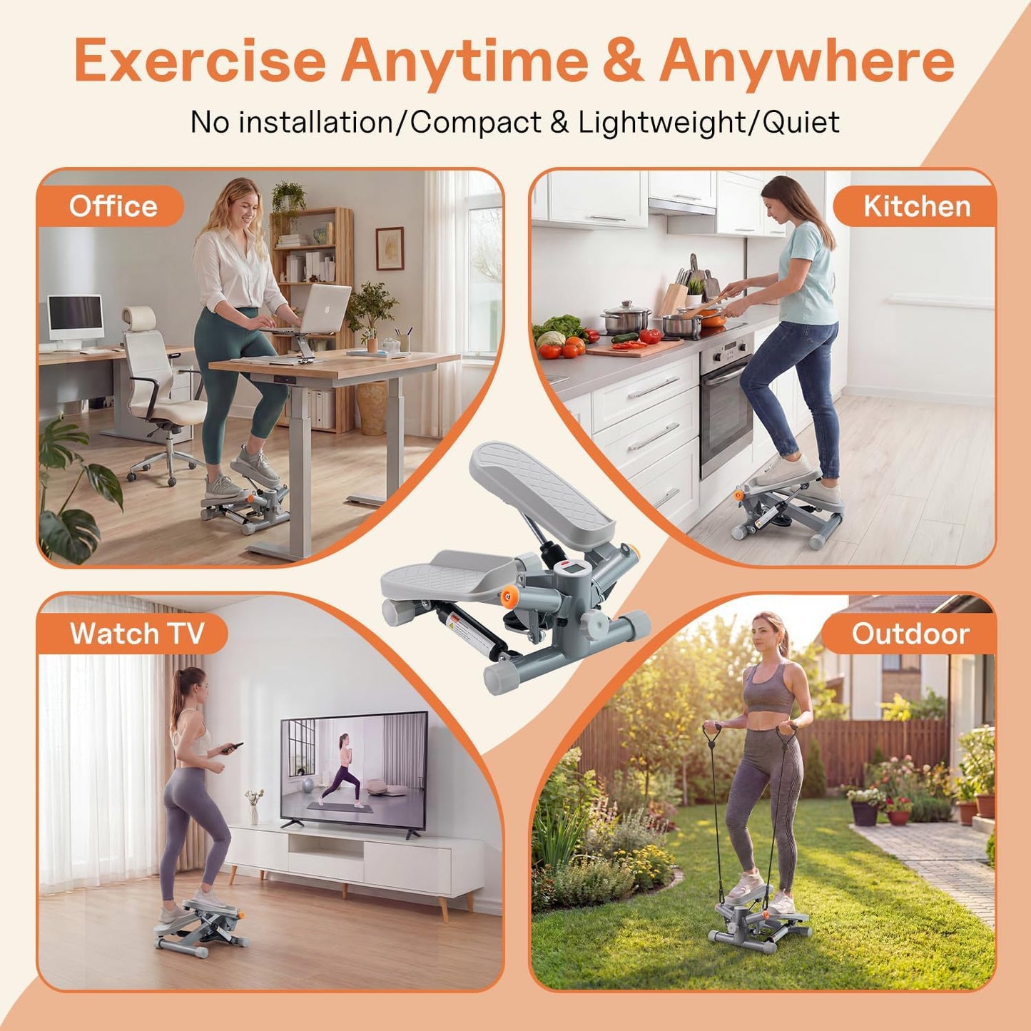 YYJO Steppers for Exercise at Home, Mini Stepper with Resistance Bands Quiet Portable Stair Stepper for Buttocks Lifting and Body Shaping