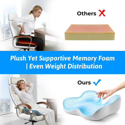 Seat Cushion for Tailbone & Sciatica Pain Relief – Certified & Ergonomist-Designed – Tapered Front Edge Reduces Thigh Pressure – Wide Memory Foam for Office Chair, Car, Wheelchair (Gray)
