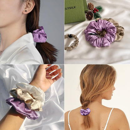 LILYSILK Silk Hair Scrunchies / Ties for Frizz & Breakage Prevention, 100% Mulberry, No Damage, Elastic ponytail Holders, 1Pc, Coffee - Colors A
