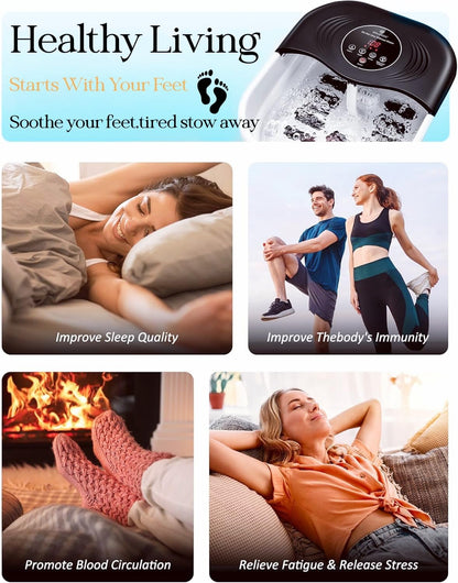 Collapsible Heated Foot Spa with Bubble and Red Light Temperature Control Foot Bath Massager and Soaking Tub Featuring 8 Shiatsu Massage Rollers Pumice Stone and Built-in Timer Ideal Gift for Wife,Mom
