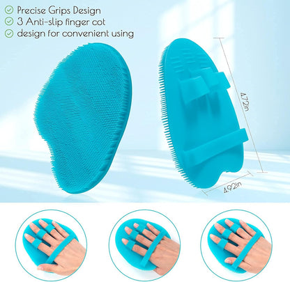 2 Pack Soft Silicone Shower Brush, Body & Face & Short Hair Wash, Bath Exfoliating Skin Massage Scrubber, Dry Skin Brushing Glove Loofah, Fit for Sensitive and All Kinds of Skin (PeonyPink+Green)