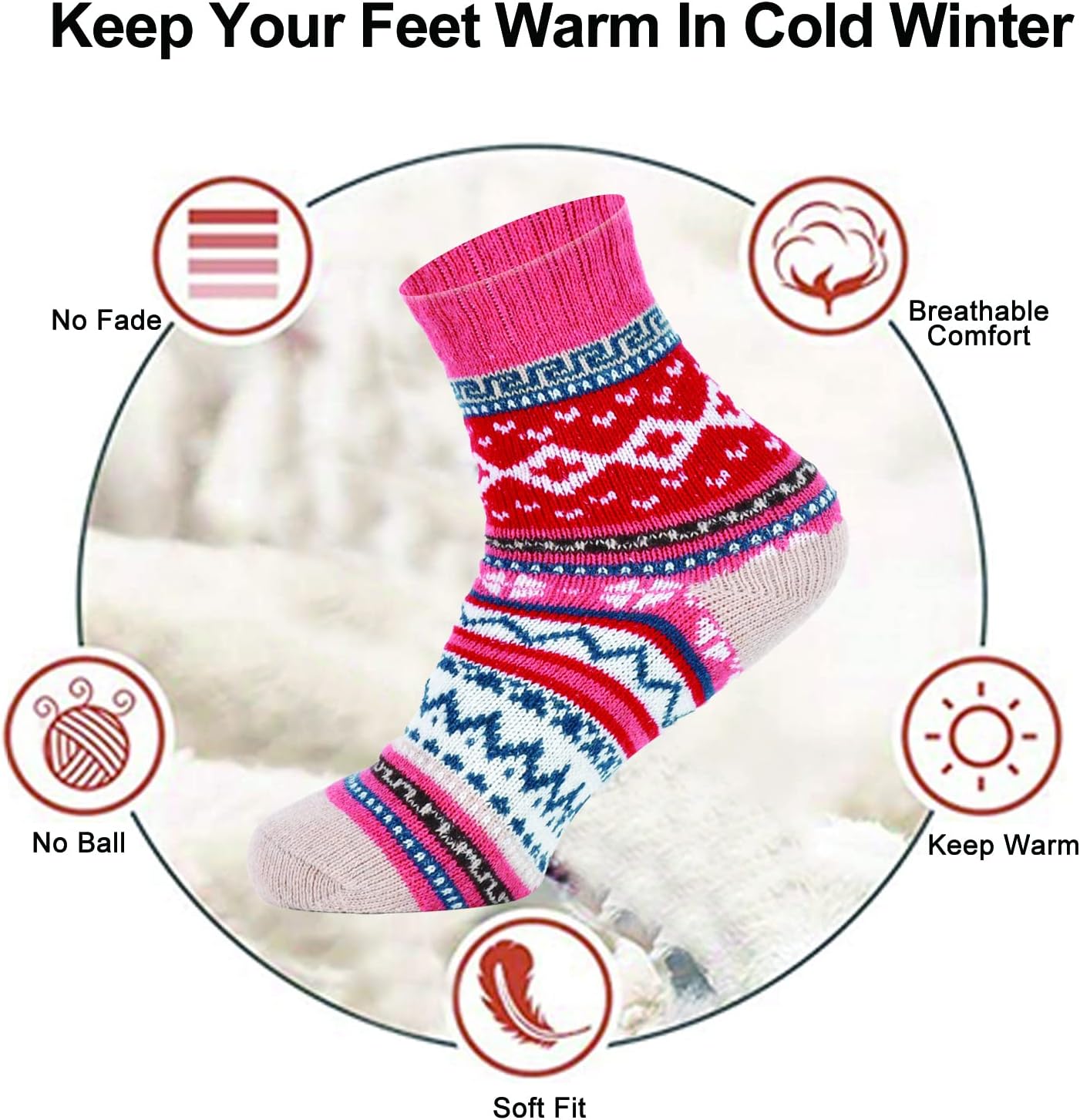 YANGYANG 5 Pairs Winter Warm Thick Crew Knit Socks for Women, Christmas Gifts, Stocking Stuffers