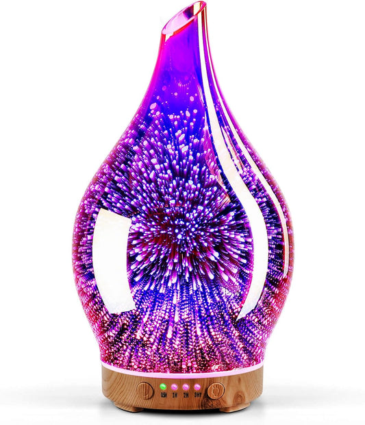 Porseme Essential Oil Diffuser 3D Firework Glass Aromatherapy Ultrasonic Humidifier Rose Gold, Auto Shut-Off, Timer Setting, BPA Free, Aroma Decoration for Home, Office, Gym, Spa, Premium Gift 150ml - Colors B