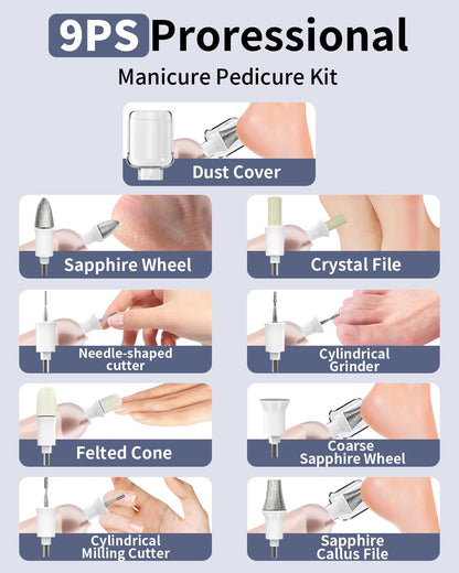 Hoxida Manicure Pedicure Kit, Professional Nail Grinder for Senior Thick Toenail, Cordless Electric Nail File, 5 Speeds Pedicure Tools for feet Callus Remover, Nail Drill for Women Hand Feet Care