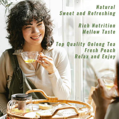 RIANTEA Peach Oolong Tea Bags - 32 Individually Wrapped Teabags (2.25oz/62g) - Low Caffeine, Smooth Flavor - Hot or Iced Tea - Original Leafy Tea