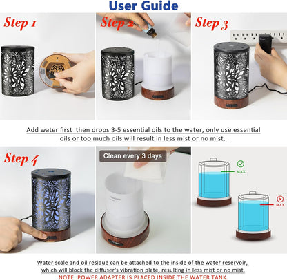 EQUSUPRO Essential Oil Diffuser 300ml Metal Electric Ultrasonic Diffuser for Large Room with Auto Shut-Off, 4 Timer Setting &7 Colors Night Light for Home
