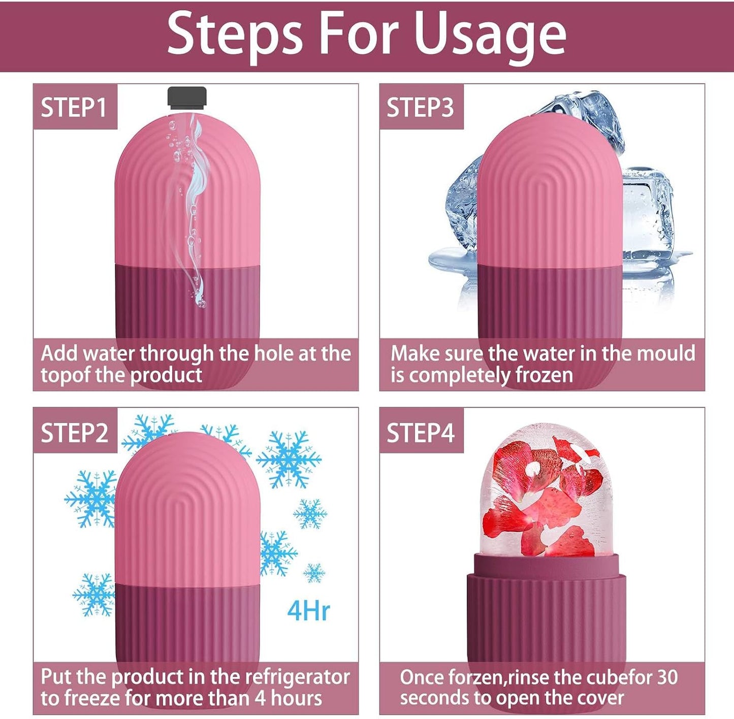 XHJRI Ice Cube Roller Massager for Face, Eyes and Neck Naturally Conditioning and Skin Care,De-Puff Eye Bags,Reduce Migraine Pain,Reusable Massage Silicone Ice Mold (Pink)