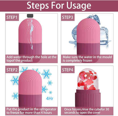 XHJRI Ice Cube Roller Massager for Face, Eyes and Neck Naturally Conditioning and Skin Care,De-Puff Eye Bags,Reduce Migraine Pain,Reusable Massage Silicone Ice Mold (Pink)