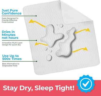 Utopia Bedding Washable Underpads 34" x 36" (Pack of 4), Waterproof Reusable Heavy Absorbency Incontinence Bed Pads for Adults, Kids, Elderly and Pets, Bedwetting Pads for Sofa and Couch (Blue)