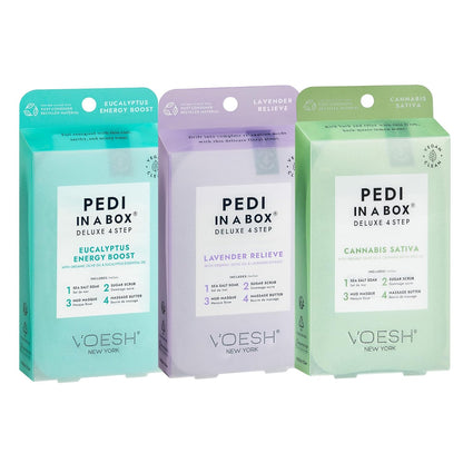 VOESH Pedi in a Box 4 Step Fresh Trio - 3 Pack of Ocean Refresh, Eucalyptus Energy Boost, & Cucumber Fresh Pedicure Set, DIY Pedi, Foot Spa