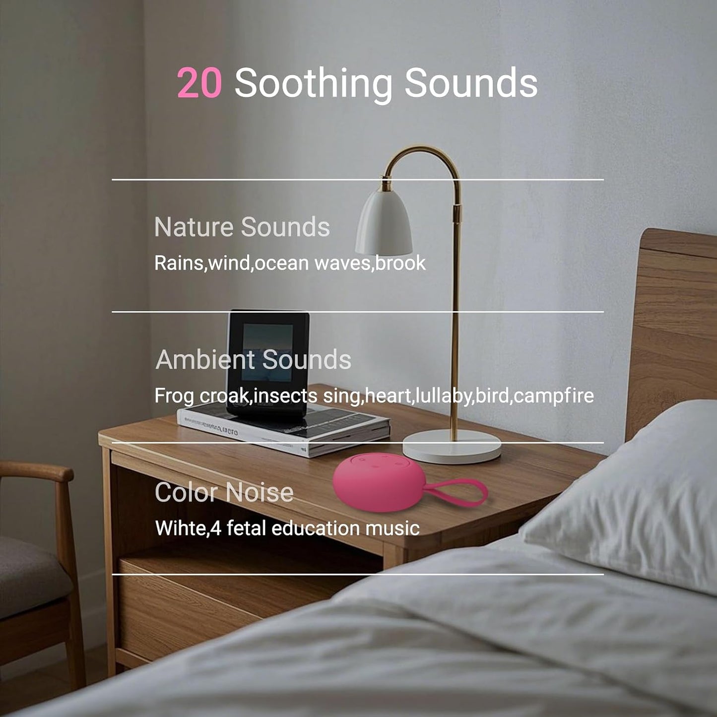 Portable Baby Sound Machine [White Noise for Babies Kids Adults][Timer Function][20 Soothing Sounds][Sleep Soother] 15 Hours Battery Life, Travel,Registry,Gifts,Shower,Clips on Baby Stroller