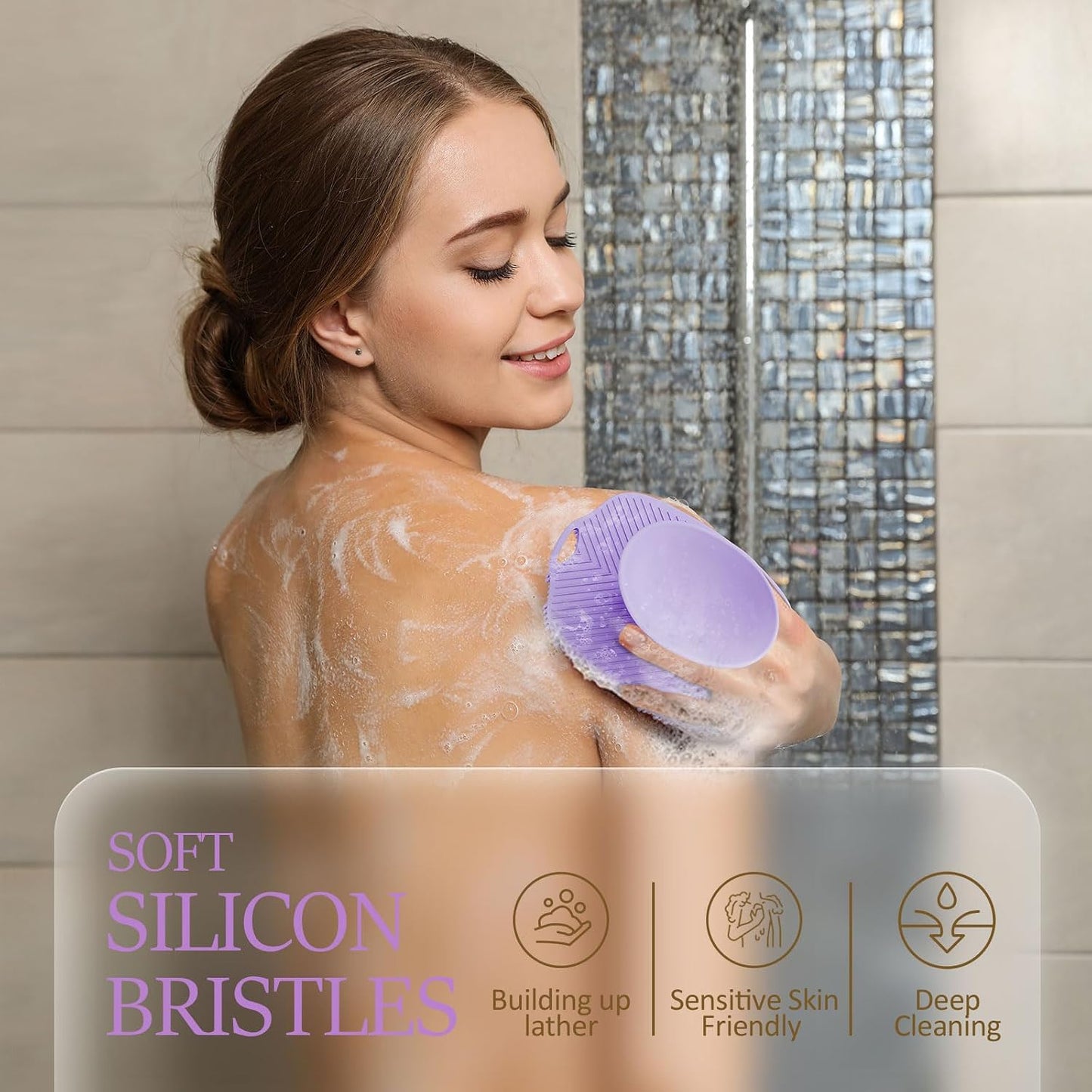 Soft Silicone Body Scrubber, Gentle Like a Hand Exfoliating Your Skin and Build Up Lather Easily, Back Large Suction Cup Easy to Store, Long-Lasting & Deep Clean (Pink)