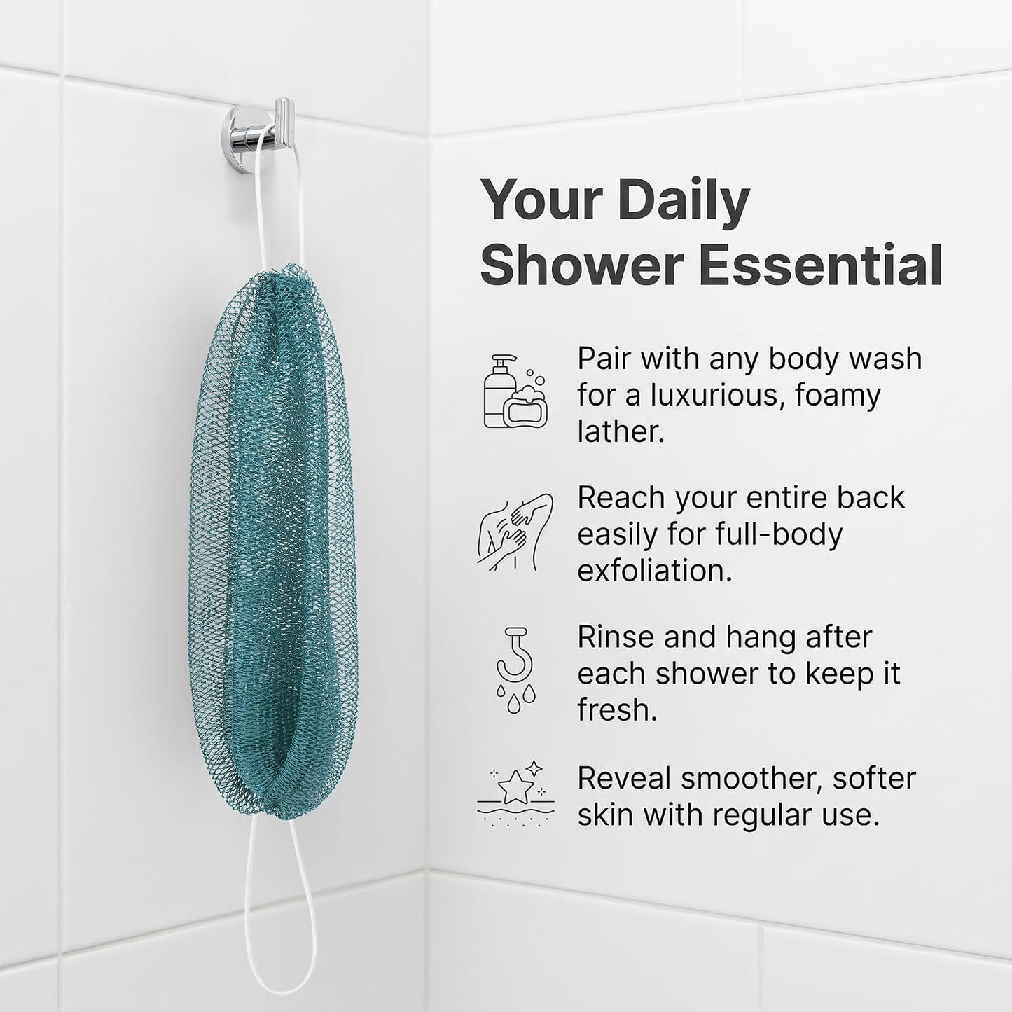 UJFQBH 3 Pieces African Bath Sponge African Net Long Net Bath Sponge Exfoliating Shower Body Scrubber Back Scrubber Skin Smoother,Great for Daily Use (Pink,Yellow,Purple)