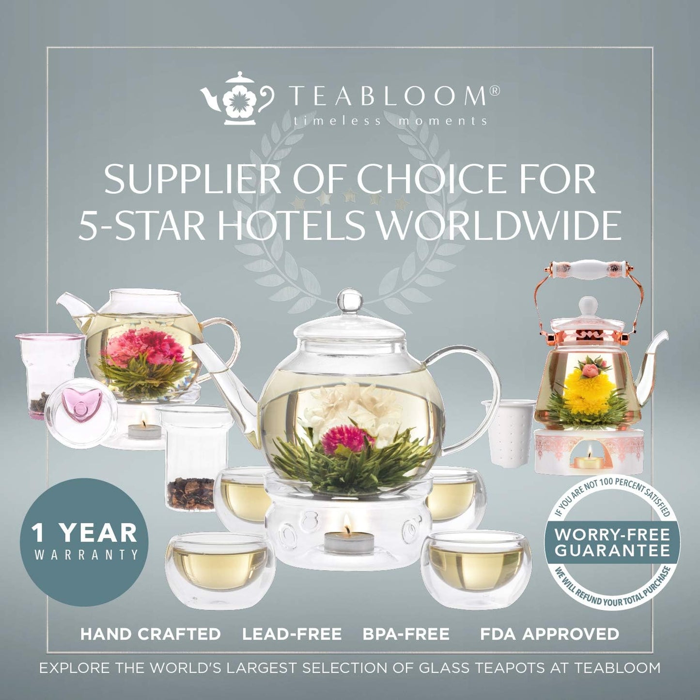 Teabloom One-Touch Tea Maker, 2-in-1 Teapot and Kettle with Stainless Steel Filter Lid for Loose Tea – Stain-Free Borosilicate Glass Teapot (27 Oz) – Tea Connoisseur's Choice