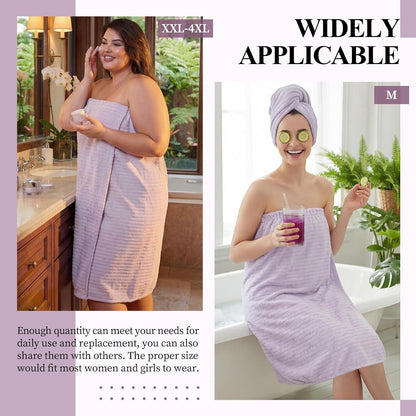 Tigeen 2 Pcs Women's Towel Wrap Lightweight Spa Robe Stripes with Adjustable Closure, Elastic Top Soft Bathrobe Spa Wrap