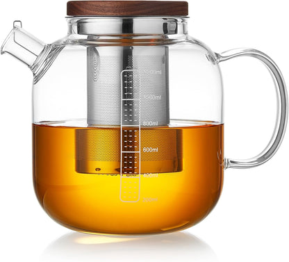 DOPUDO Glass Teapot With Stainless Steel Infuser 1200ml, Glass Tea Pot, Loose Leaf Tea Kettle, Glass Kettle Stovetop, Teapot With Strainer, Tea Infuser Pot Glass Teacup Tea Cups For Blooming Tea