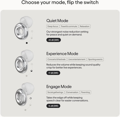 Loop Switch 2 Adjustable Ear Plugs - 3 Noise Relief Modes for Ultimate Control | Flexible Earplugs for Focus, Travel, Socializing, Festivals & More | 20-26 dB (SNR) Reduction