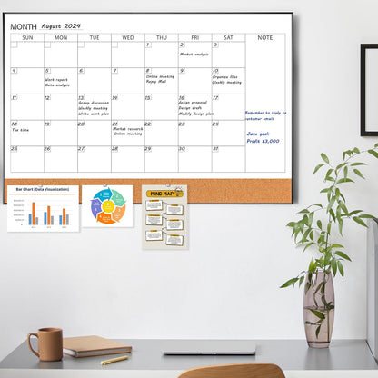 ARCOBIS Dry Erase Calendar with Cork Board for Wall, 24"x 18" Magnetic Calendar Whiteboard with Black Frame, Monthly Combination Board for School, Home, Office