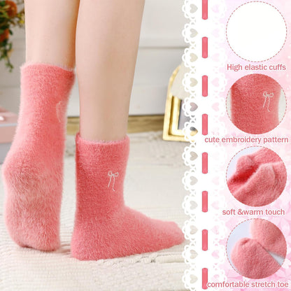Geyoga 5 Pairs Fuzzy Socks for Women Cozy Spa Slipper Socks Coquette Preppy Stuff Soft Fluffy Home Sleeping Birthday Gift