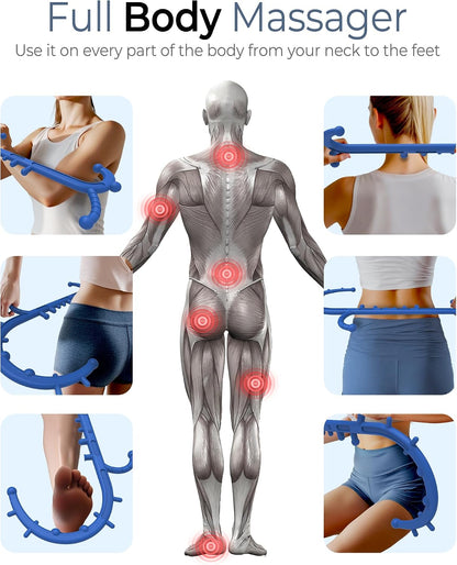 Back and Neck Massager for Pain Relief Deep Tissue, Upgraded Full Body Trigger Point Cane Massage Tools, Therapy Massage Stick Pressure Point Hook, Muscle Knot Remover Tool (Black)