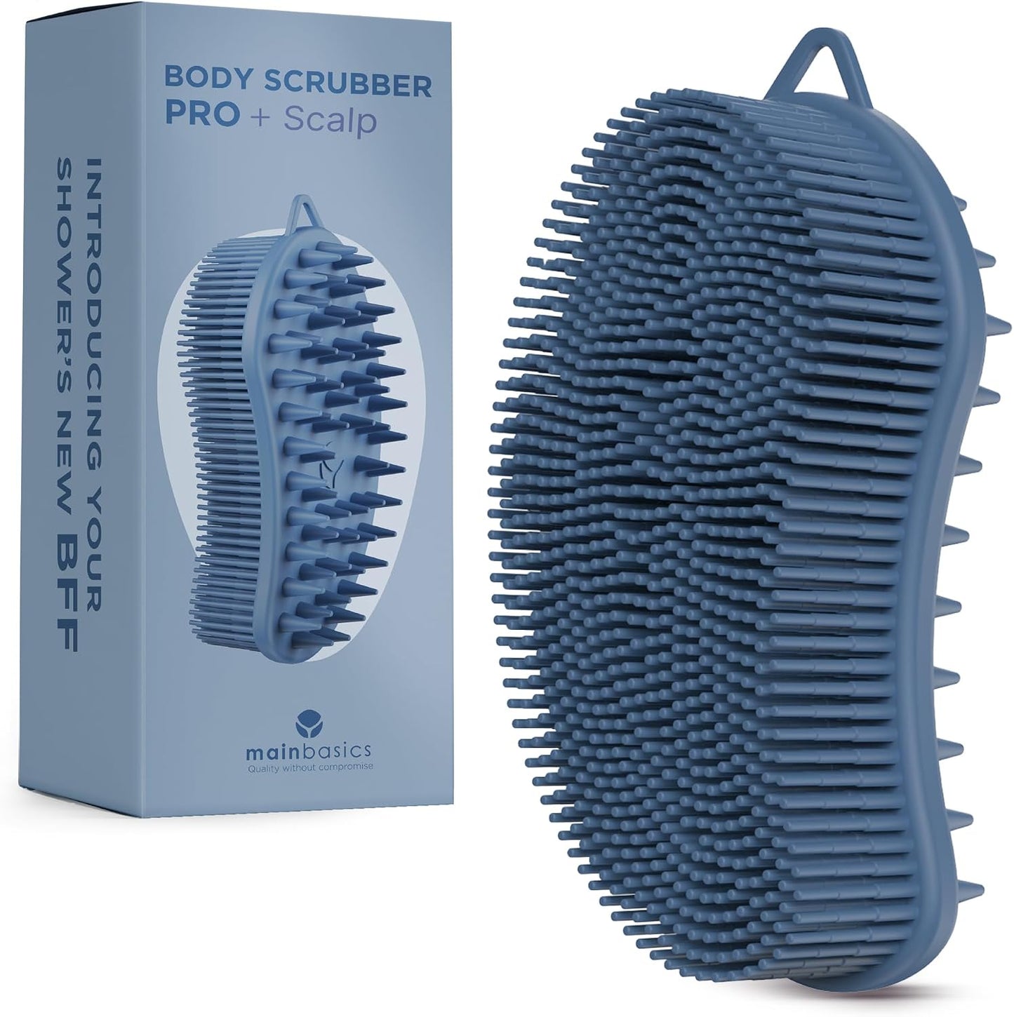 MainBasics Silicone Body Scrubber, Pink, Exfoliate | Dual-Sided, Shower Exfoliator, For Men & Women, Loofah Alternative