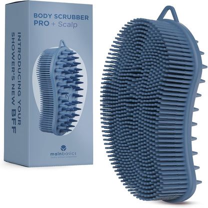 MainBasics Silicone Body Scrubber, Pink, Exfoliate | Dual-Sided, Shower Exfoliator, For Men & Women, Loofah Alternative