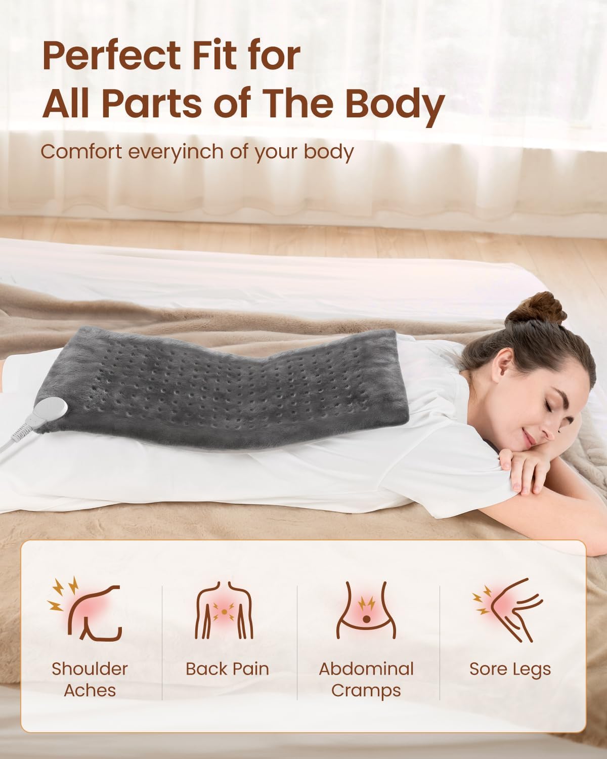 RENPHO Heating Pad for Back & Period Cramps, FSA Eligible & HSA Store, Fathers Day Dad Gifts for Men & Birthday Gifts for Women, 12" x24‘’ Electric Heat Pad for Neck and Shoulder, ETL Certified, Gray