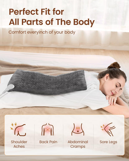 RENPHO Heating Pad for Back & Period Cramps, FSA Eligible & HSA Store, Fathers Day Dad Gifts for Men & Birthday Gifts for Women, 12" x24‘’ Electric Heat Pad for Neck and Shoulder, ETL Certified, Gray