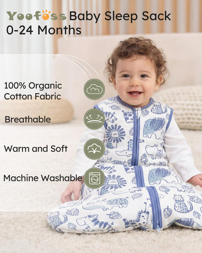 Yoofoss Baby Sleep Sack Baby Wearable Blanket 100% Cotton 2-Way Zipper Toddler Sleeping Sack