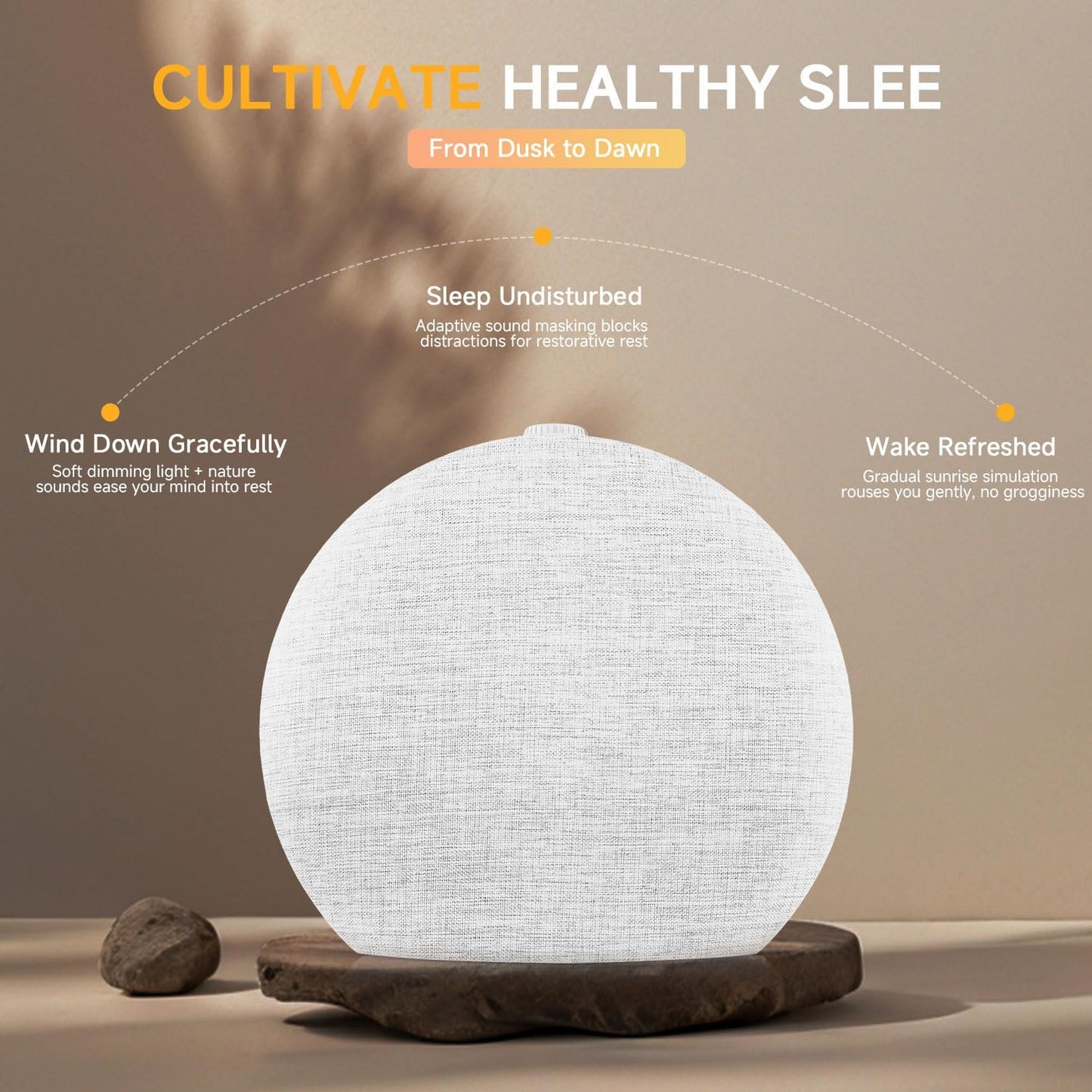 Geuuap Sunrise Alarm Clock White Noise Sound Machine for Bedroom | Natural Wake-Up Light with 30 Soothing Sleep Aids, Bluetooth Speaker, Dimmable Clock, Screen-Free Design for Baby Adults Kids-Khaki