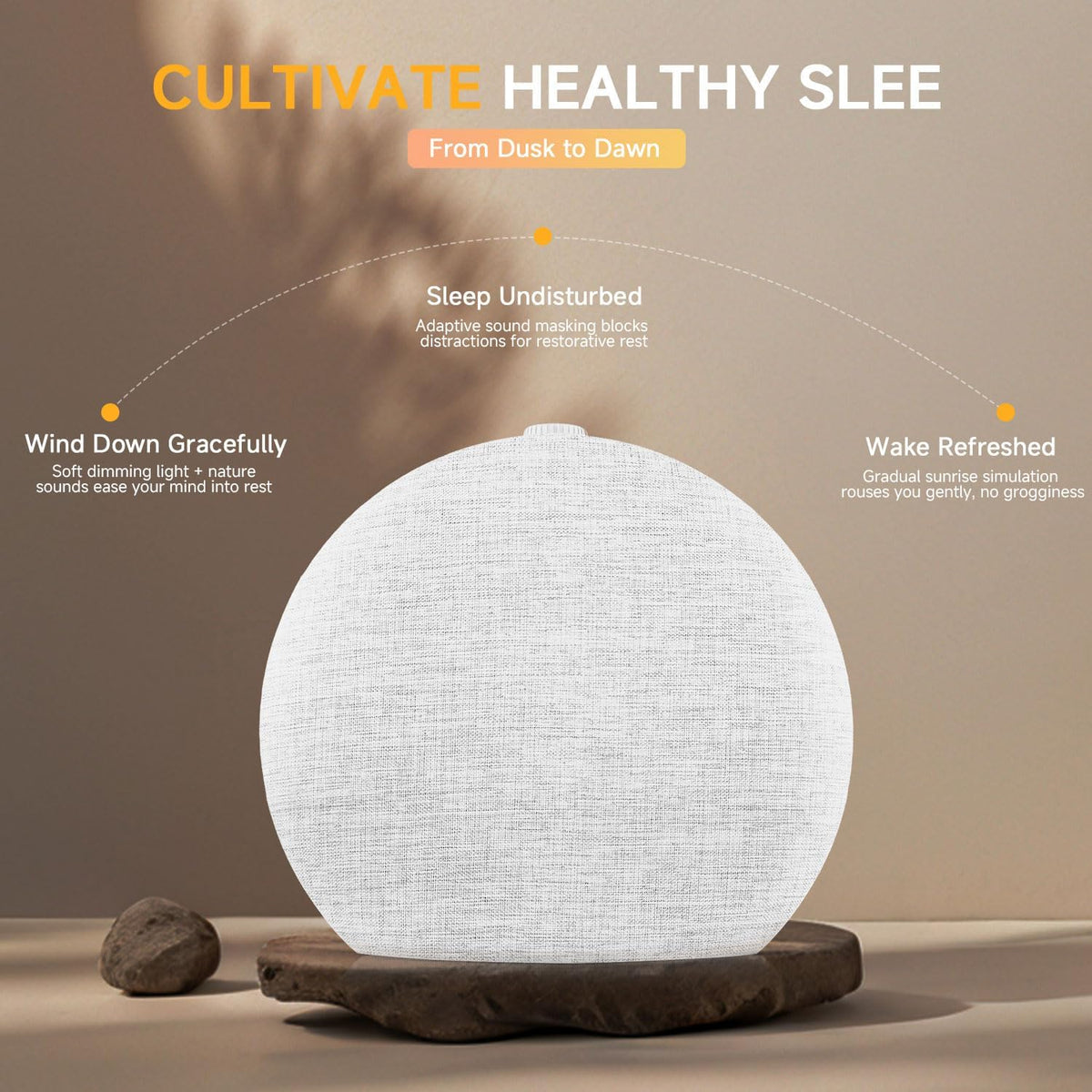 Geuuap Sunrise Alarm Clock White Noise Machine with Bluetooth Speaker,Khaki