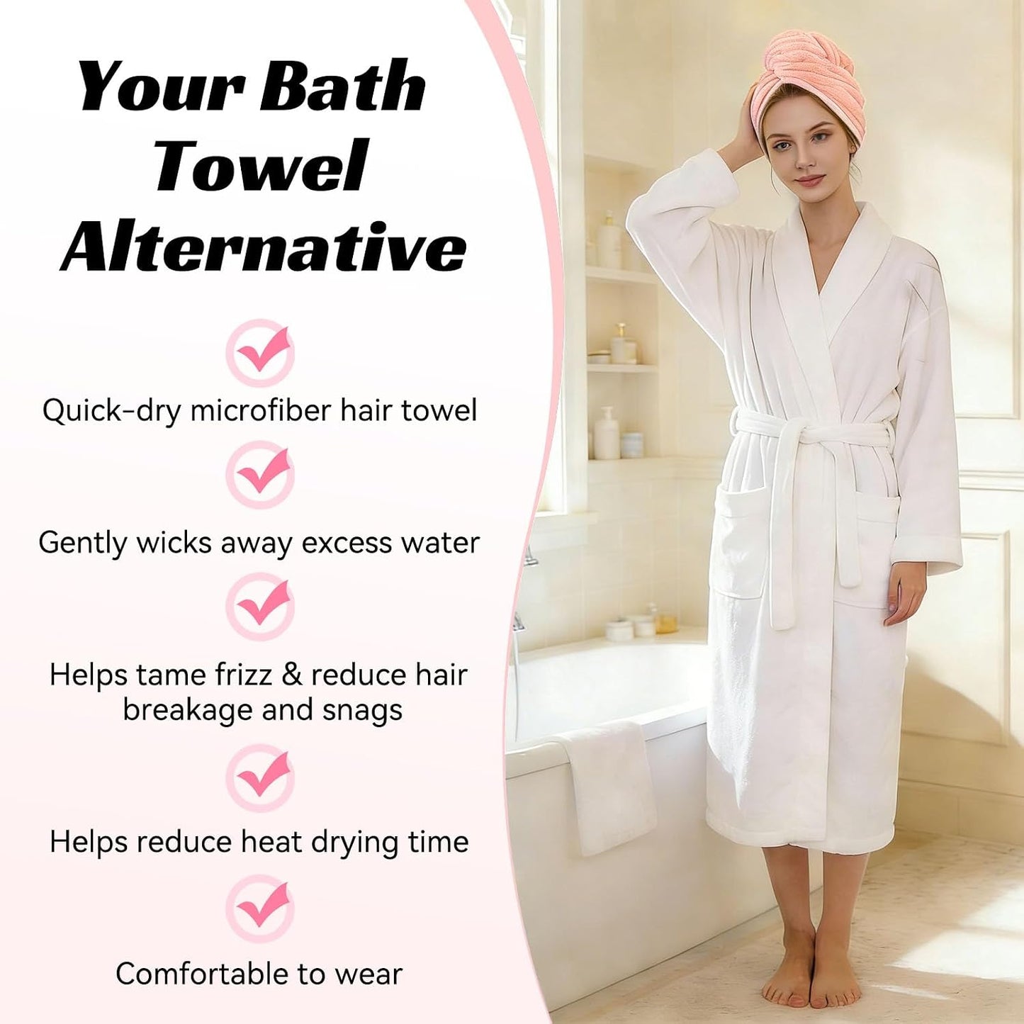 Microfiber Hair Towel Wrap for Women, Soft Lightweight Quick Dry Turban, Drying Hair Towels for Women, Hair Drying Towel for Curly & Long Hair - Yellowish-white (Note: This model is ultra-slim.)