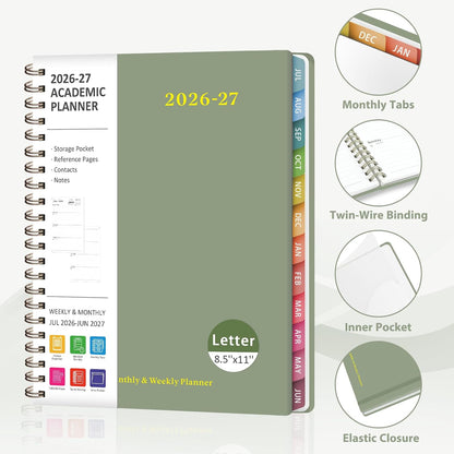 Planner 2026-2027, Weekly and Monthly Calendar Planner, JUL 2026 - JUN 2027 | Academic Year, Daily Agenda Book, A5(6.3'' x 8.5''), Sprial Bound, Inner Pocket, Office School Use