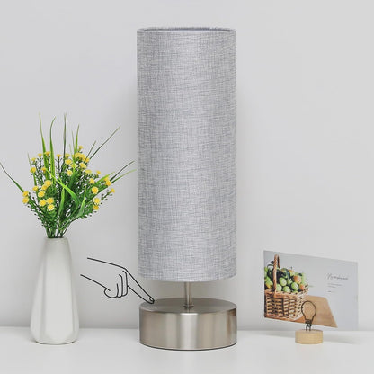Touch Table Lamp, 3-Way Dimmable Modern Minimalist Accent Bedside Lamp with Cylinder Fabric Shade, Night Light Nightstand Desk Lamp for Bedroom Living Room Kitchen, 9W LED Bulb Included