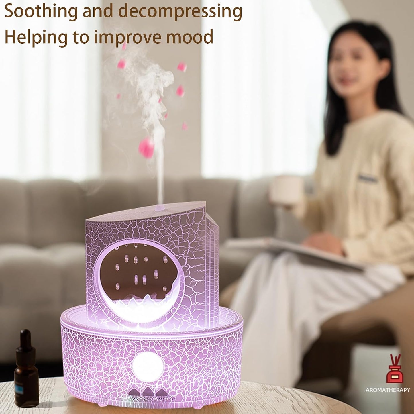 Aromatherapy Humidifier for Sleep Relaxation, Raindrop Humidifiers,Aromatherapy Diffuser with 3 LED Color Changing Lights and Auto-Off, Air humidifier Suitable for Home, Office