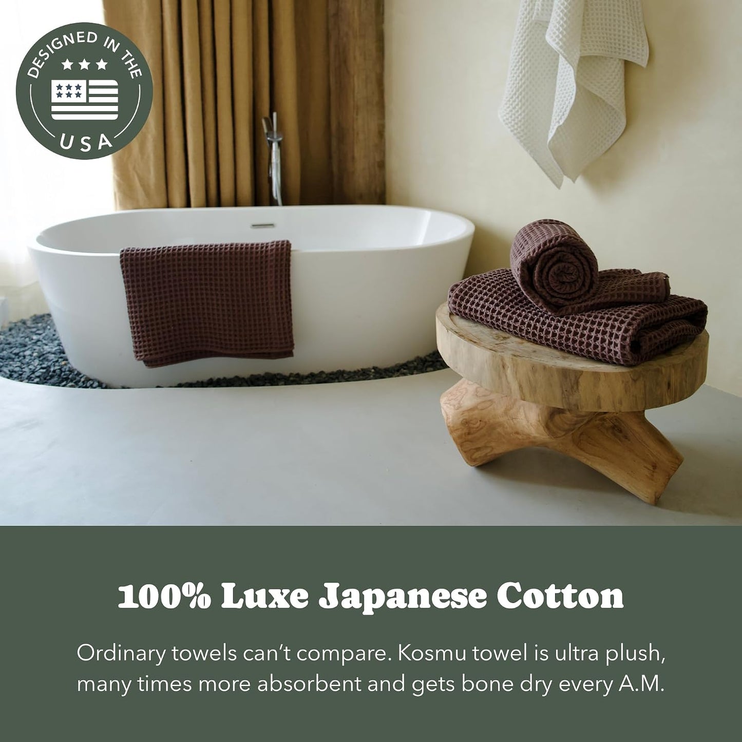Luxury Organic Japanese Cotton Hair Drying Waffle Towel Wrap for Women | Absorbent, Quick-Dry Head Turban for Shower, Sauna, Spa | Extra Large for Long, Curly, Straight Hair With Button (White, 1 Pc)