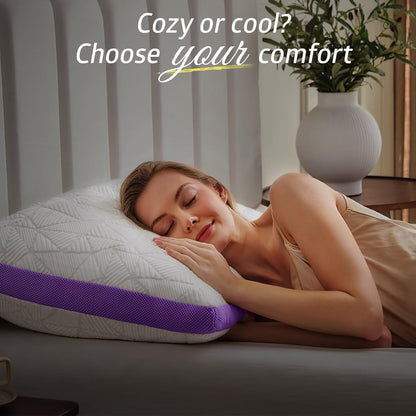BETU Cooling Pillow Queen Size, Shredded Memory Foam Pillow for Hot Sleepers, Adjustable Firm Soft Support Pillows, Cool Bed Pillows for Side Back Stomach Sleeping Sleepers, gifts for boyfriend, White