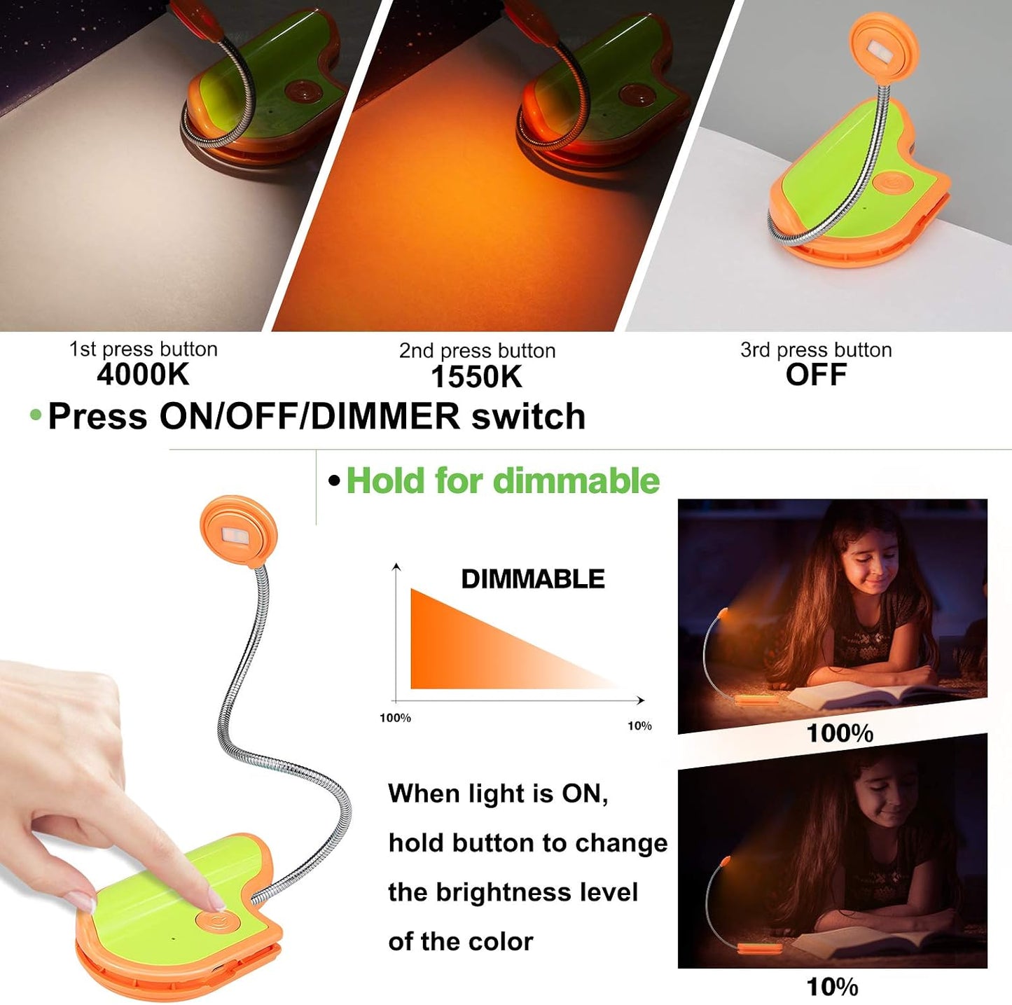 Amber Reading Light Rechargeable, Book Light Kids for Reading in Bed, Clip On Reading Book Light, 2 Lighting Modes, Blue Light Blocking for Eye-Care, Small Bookmark Light for Bookworm-Violet