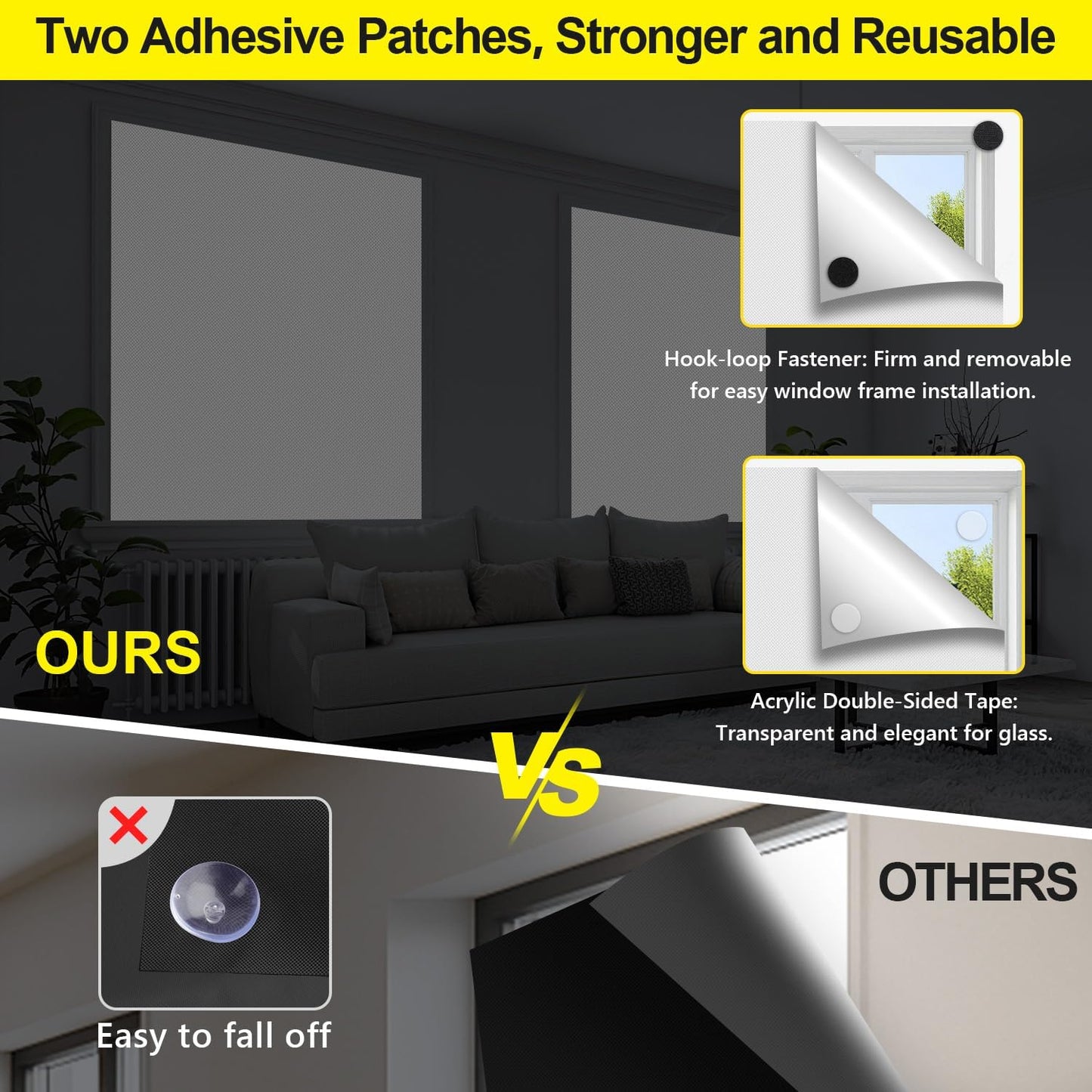 FADOTY Blackout Curtains for Bedroom, Portable 100% Black Out Window Cover Film, Cuttable Blackout Shades Fabric Sheet, No Drill Window Blinds, Sun Heat Light Blocker for Travel Media Dorm, 57'' W