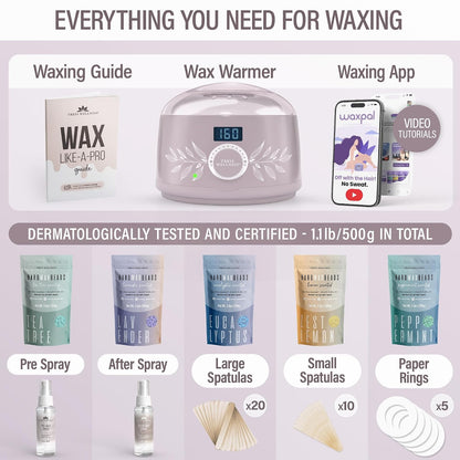 Tress Wellness Award Winning Waxing Kit for Sensitive Skin, Safe for Face & Skin, Easy to Use, At-Home Kit for Face, Bikini, Brazilian & Full Body - Digital Display, Black Purple Flower