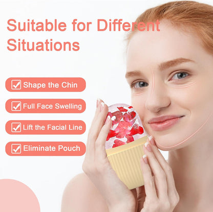 Joyeee Ice Face Roller, Reusable Silicone Mold Face Massage Eye Facial Beauty Skin Care Tools Apply Ice for Shrink Pores Anti Wrinkle Reduce Puffiness Improve Skin Elasticity, Striped