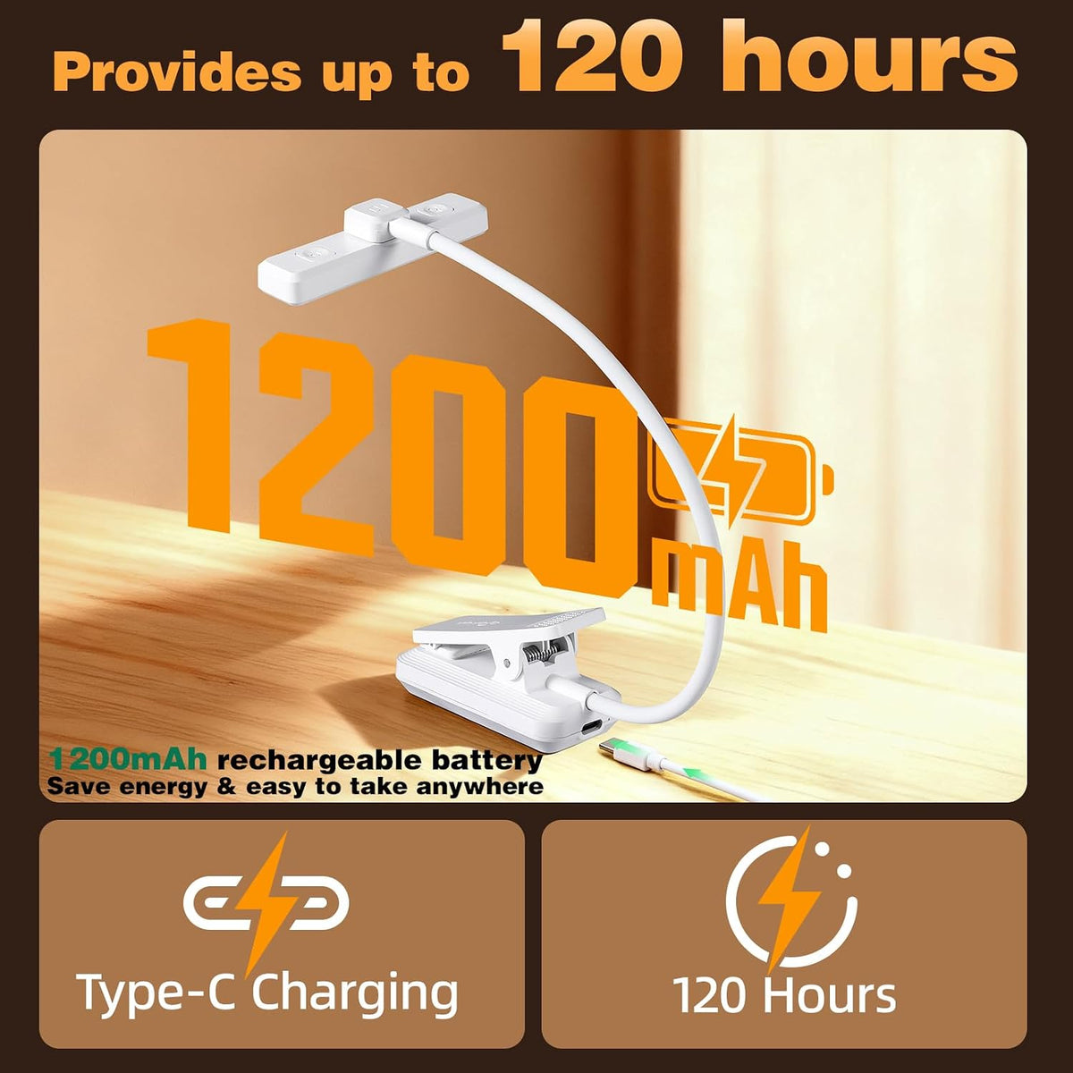 VAVOFO 24 LEDs Rotatable Book Light, Rechargeable Clip Reading Lamp