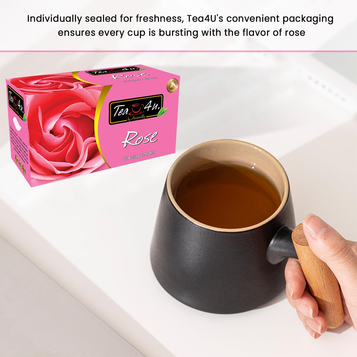 Tea4U Rose Black Ceylon Tea Bags - Finest Sri Lankan Tea - 25 Count