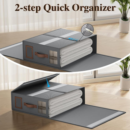 Bed Sheets Organizers And Storage,Sheets Set Folder Keeper with Handle,Foldable Bedding Storage Box For Linen Closet,Duvet Cover(King Size-3.7 Gal,Beige)